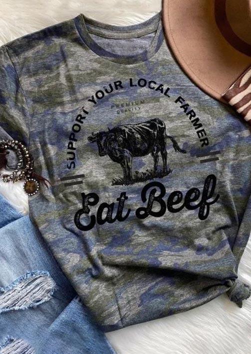 

Support Your Local Farmer Eat Beef Camouflage T-Shirt Tee, Multicolor, SCM007785