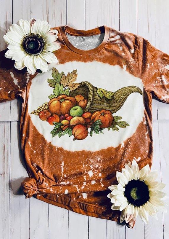 

Maple Leaf Pumpkin Bleached T-Shirt Tee - Orange, SCM007943