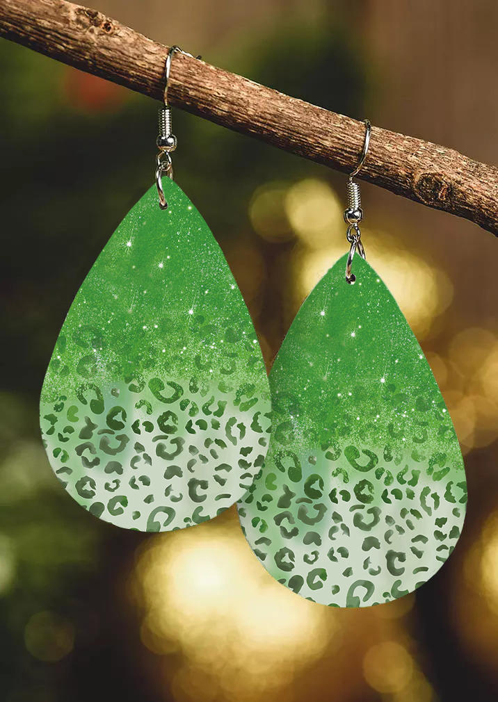 

Gradient Leopard Water Drop Earrings, Green, SCM008111