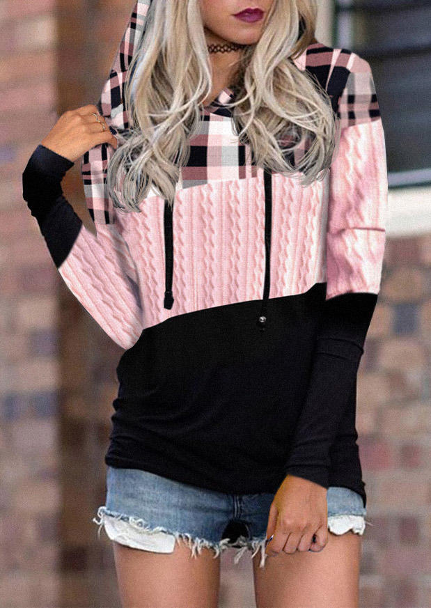 

Plaid Color Block Drawstring Hoodie, Multicolor, SCM008200