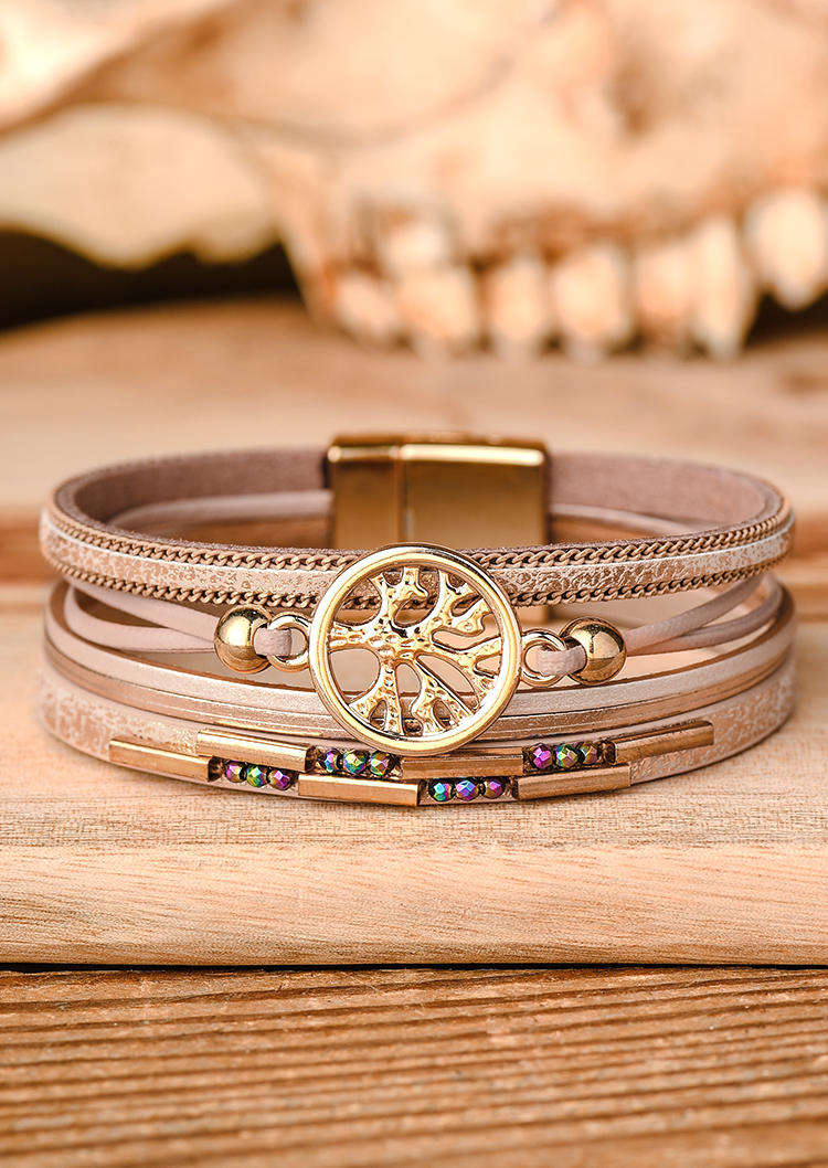 

Tree Of Life Beading Multi-Layered Magnet Buckle Bracelet, Gold, SCM008350