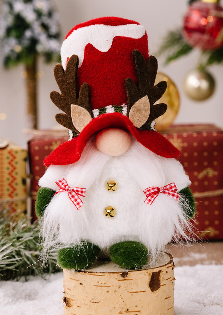 

Christmas Plaid Bowknot Gnome Ornament, Red, SCM008352