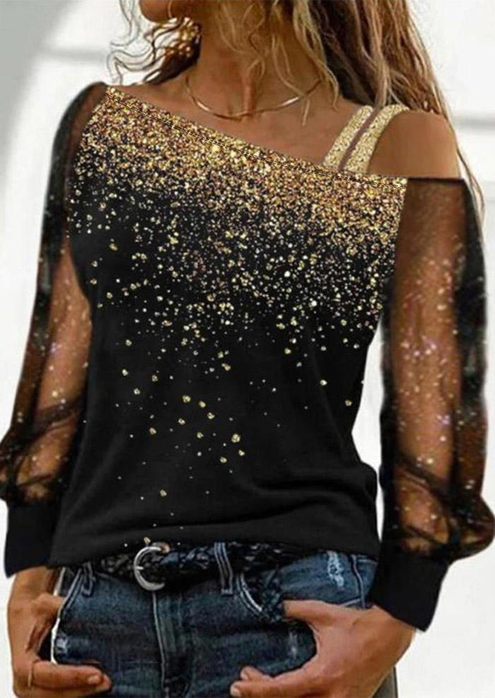 

Glitter One Sided Cold Shoulder Blouse, Multicolor, SCM008385