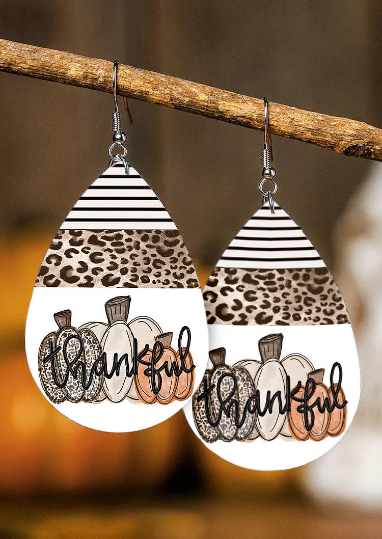 

Thanksgiving Thankful Pumpkin Leopard Striped Earrings, Multicolor, SCM008516