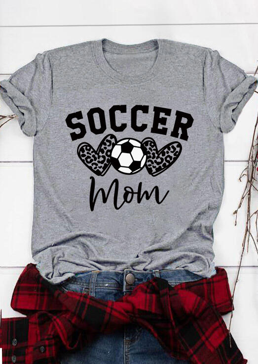 

Soccer Mom Leopard Heart O-Neck T-Shirt Tee - Gray, SCM008551
