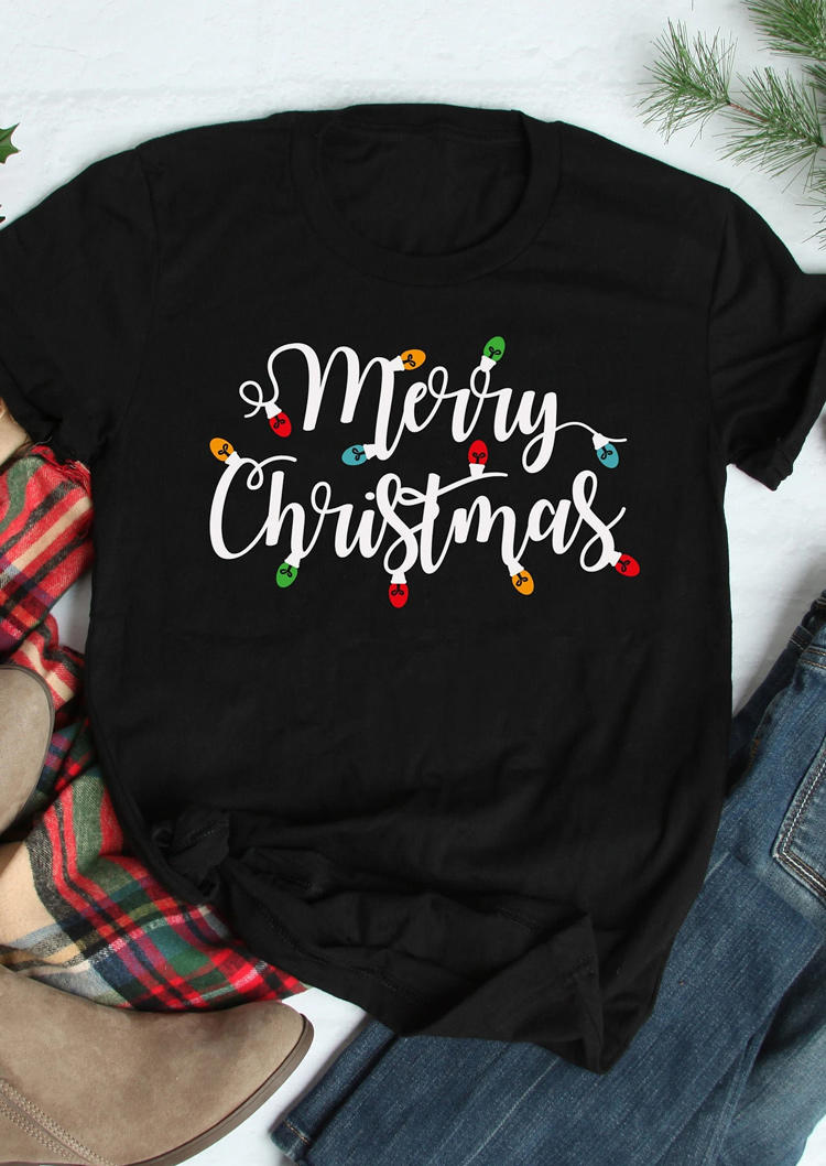 

Merry Christmas Lantern T-Shirt Tee - Black, SCM008553