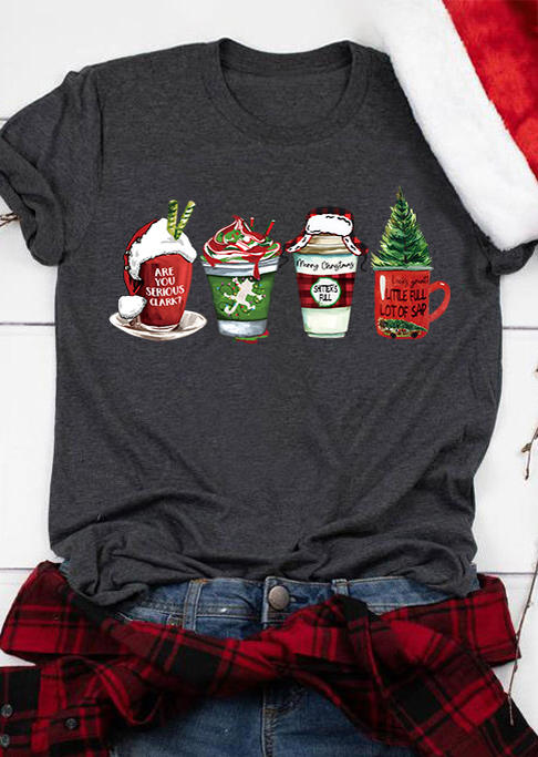 

Christmas Are You Serious Plaid O-Neck T-Shirt Tee - Dark Grey, Gray, SCM008597