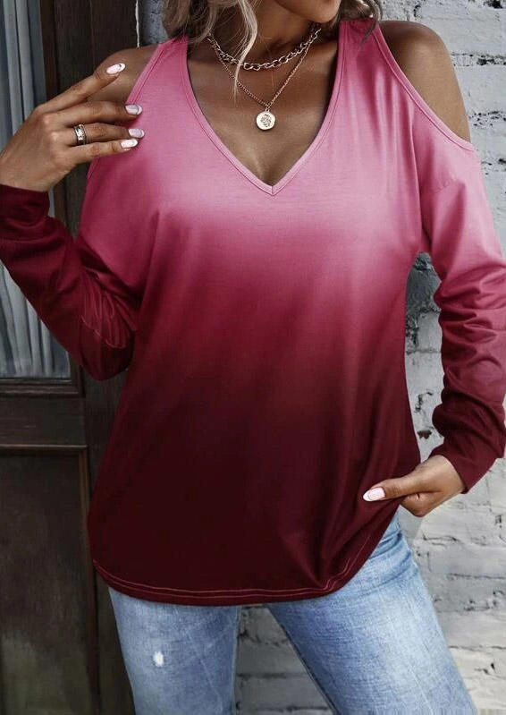 

Gradient Twist Hollow Out Blouse - Red, SCM007878