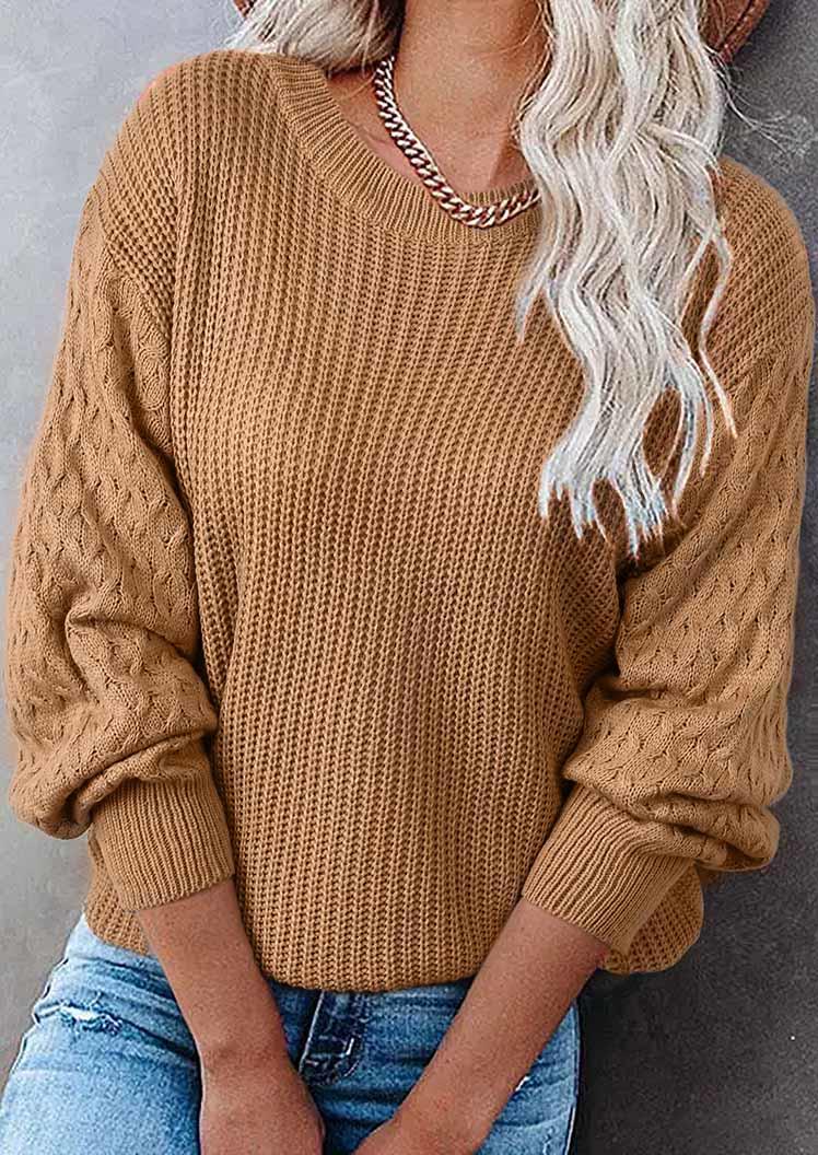 

Crocheted O-Neck Long Sleeve Sweater - Khaki, SCM007905