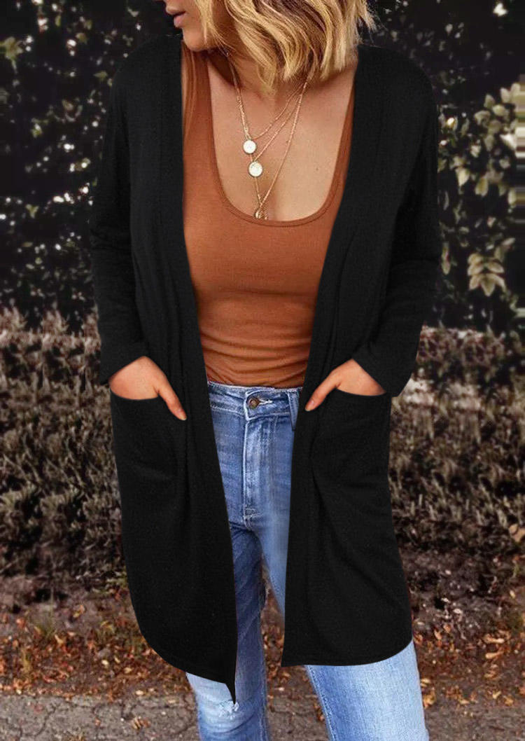 

Pocket Long Sleeve Open Front Cardigan - Black, SCM007967