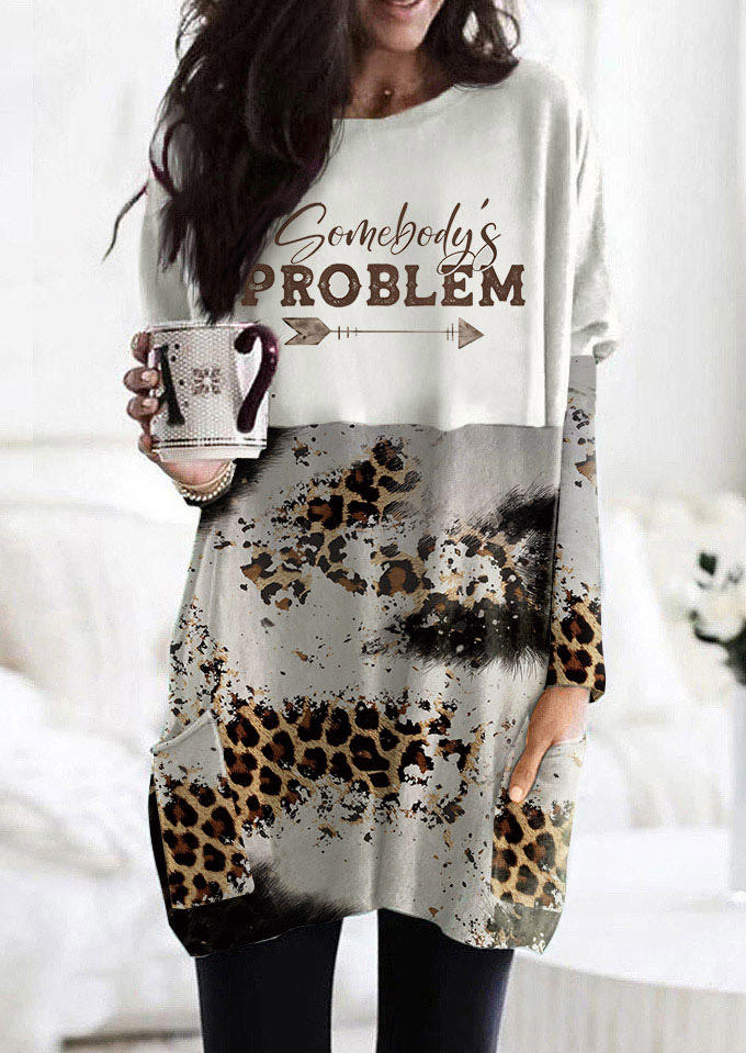 

Somebody' Problem Leopard Pocket Sweatshirt Mini Dress, Multicolor, SCM008175