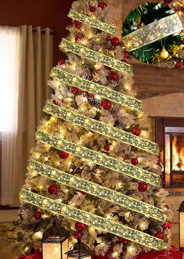 

Christmas Tree LED Fairy Lights Ribbon Ornament, Gold, SCM008263