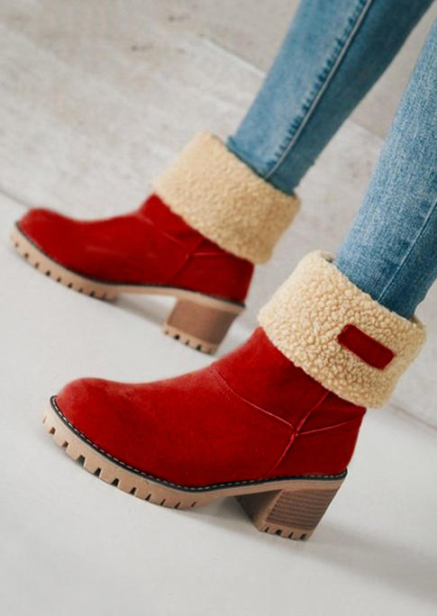 Winter Fur Warm Mid-Calf Snow Boots - Red
