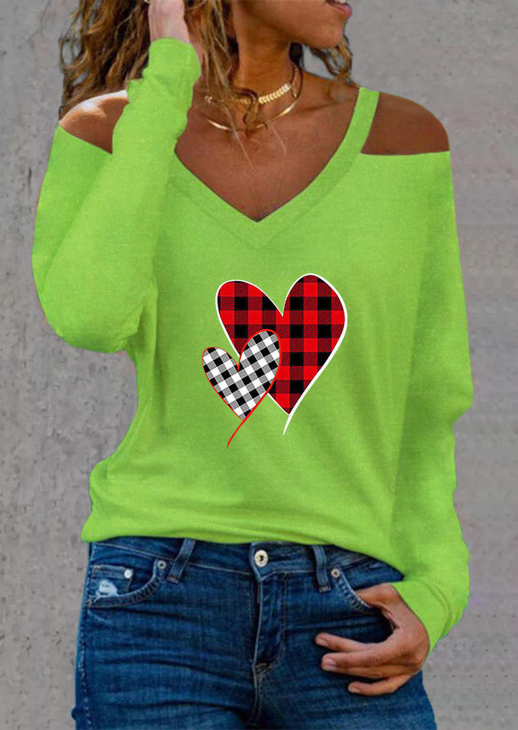 

Plaid Heart Cold Shoulder Blouse - Green, SCM008297