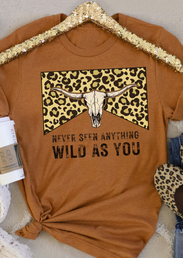 

Never Seen Anything Wild As You Leopard Steer Skull T-Shirt Tee - Orange, SCM008397