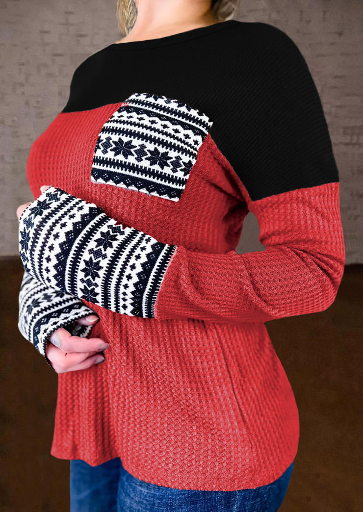 

Western Color Block Geometric Long Sleeve Blouse, Multicolor, SCM008485
