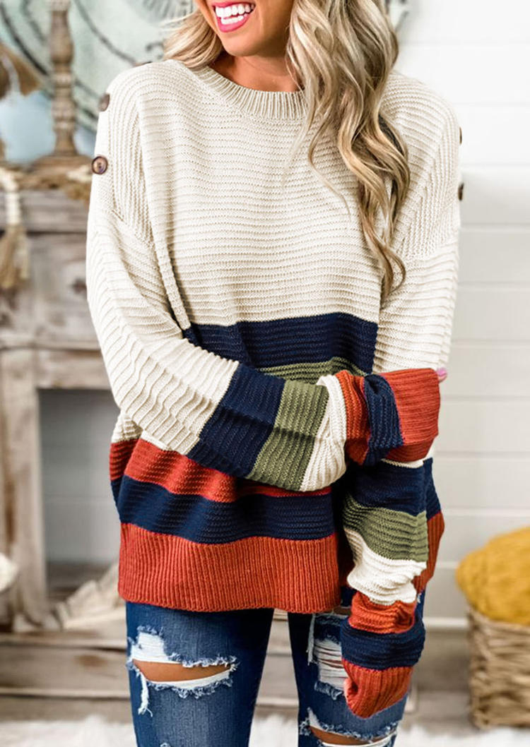 

Color Block Button Long Sleeve Sweater, Multicolor, SCM008676