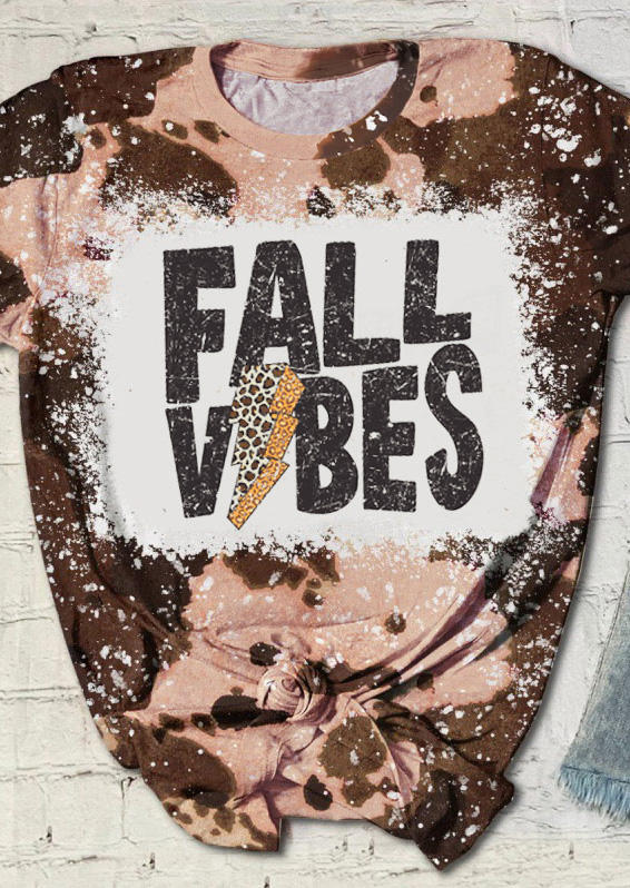 

Fall Vibes Cow Leopard Bleached T-Shirt Tee, Multicolor, SCM008121