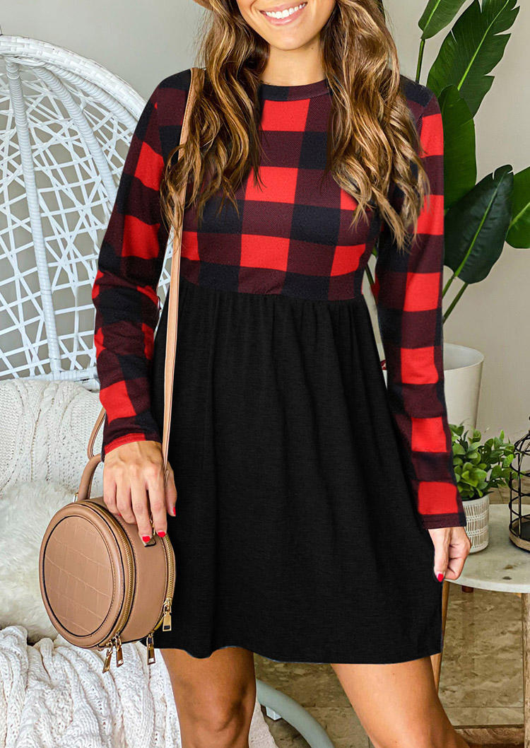 

Buffalo Plaid Long Sleeve Mini Dress, Multicolor, SCM008288
