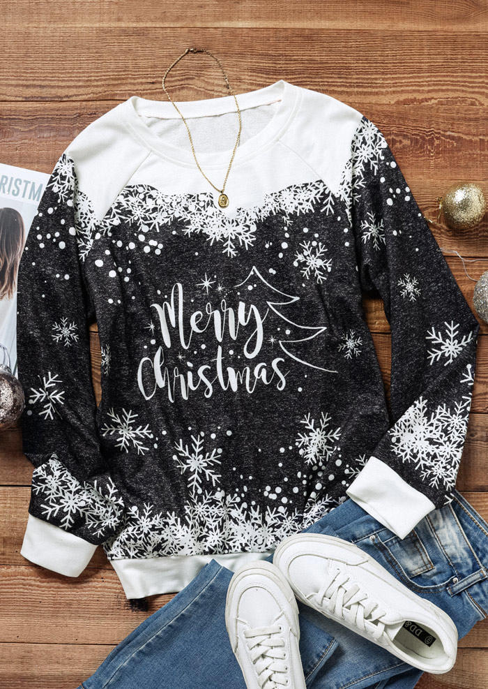 Christmas Snowflake Pullover Sweatshirt - Black