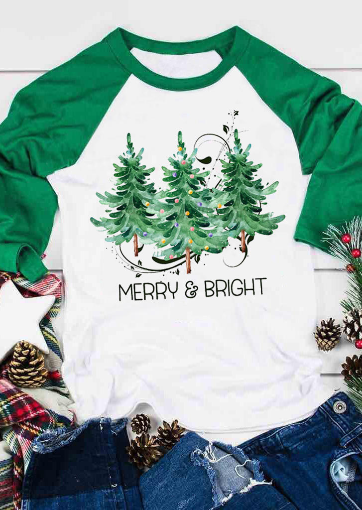 

Christmas Merry & Bright Tree T-Shirt Tee - Green, SCM008529
