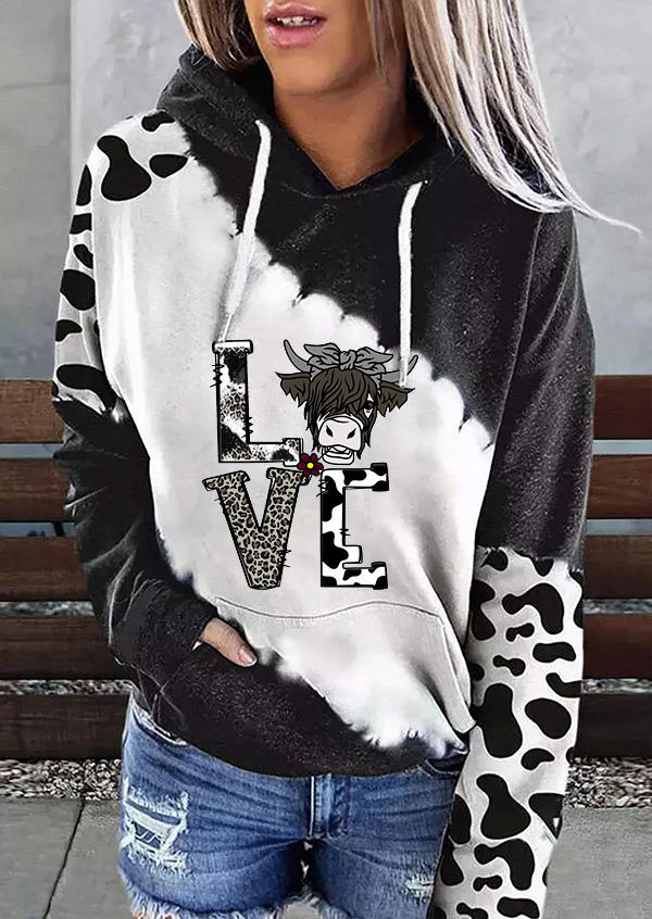 

Love Highland Cattle Leopard Cow Hoodie - Black, SCM008554