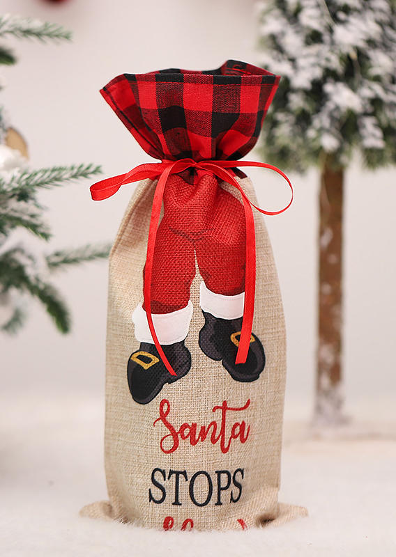 

Christmas Santa Stops Here Plaid Wine Bottle Bag, Black;red, SCM008624