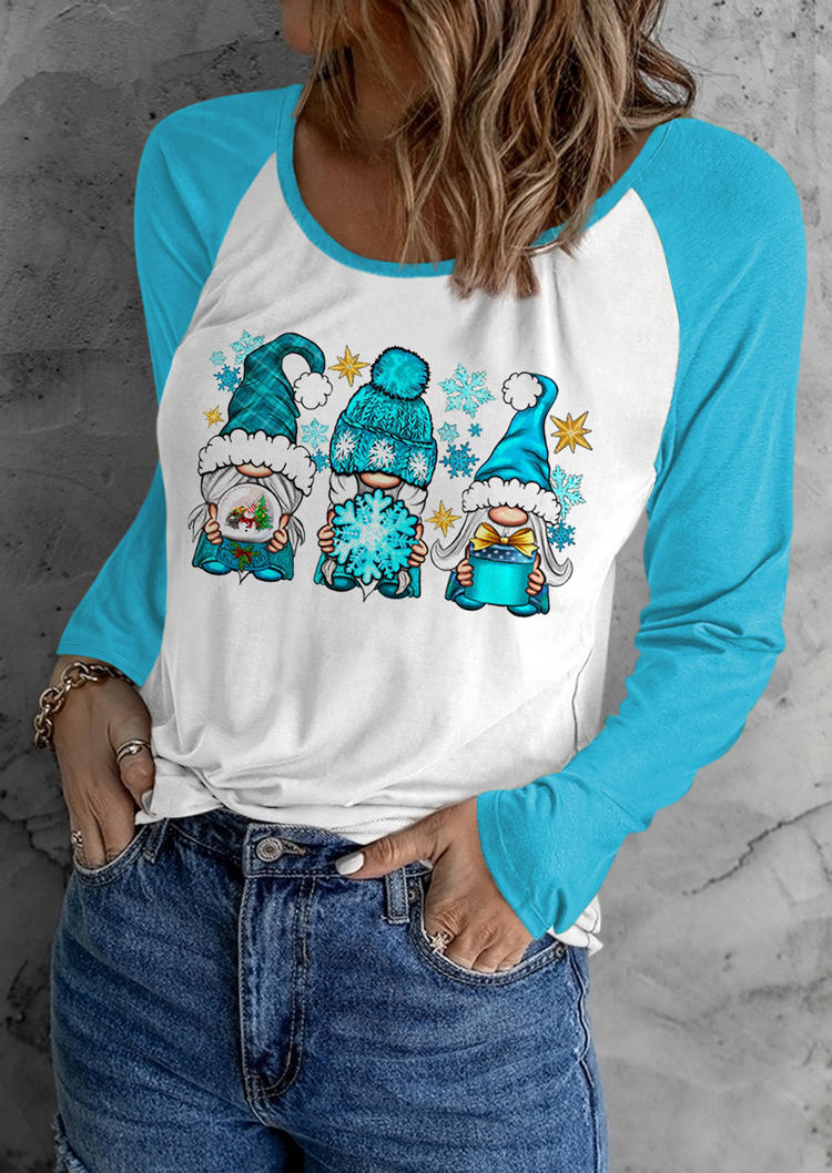 

Christmas Snowflake Plaid Gnomies T-Shirt Tee - Lake Blue, SCM008771