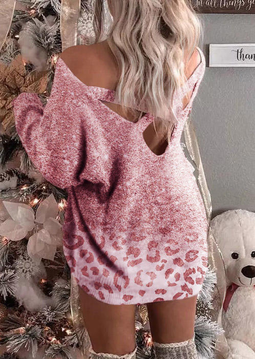 

Leopard Criss-Cross Open Back Sweater Dress - Pink, SCM008778
