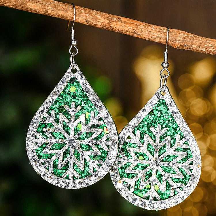 Christmas Glitter Hollow Out Snowflake Earrings