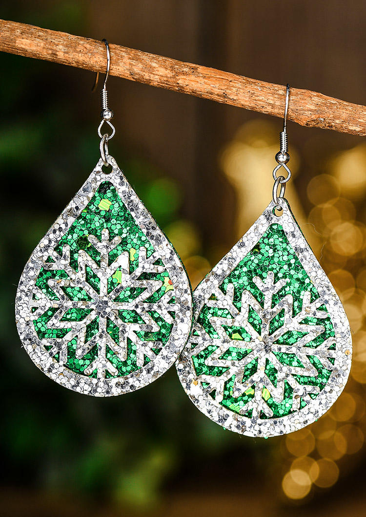 

Christmas Glitter Hollow Out Snowflake Earrings, Silver, SCM007764