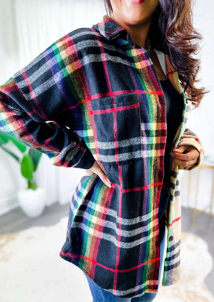 

Rainbow Plaid Color Block Button Shirt, Multicolor, SCM008141