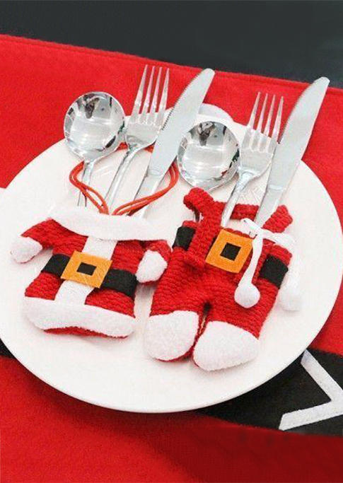

2Pcs Christmas Santa Claus Knife And Fork Storage Bag, Red, SCM008167