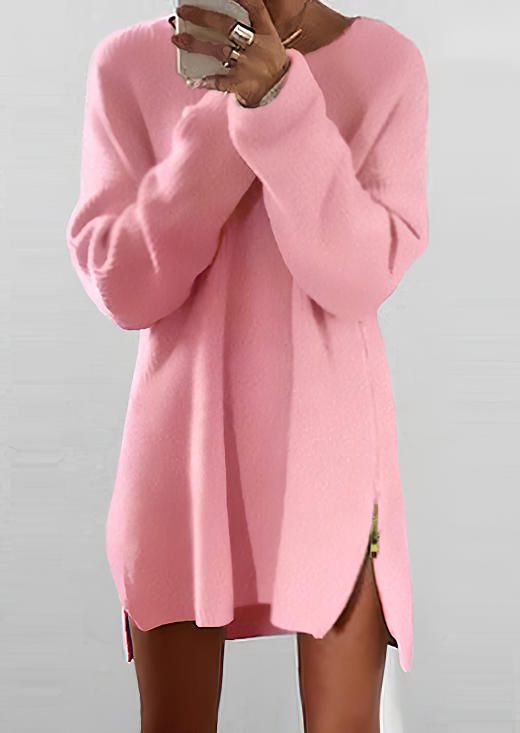 

Plush Zipper Asymmetric Long Sleeve Mini Dress - Pink, SCM008281