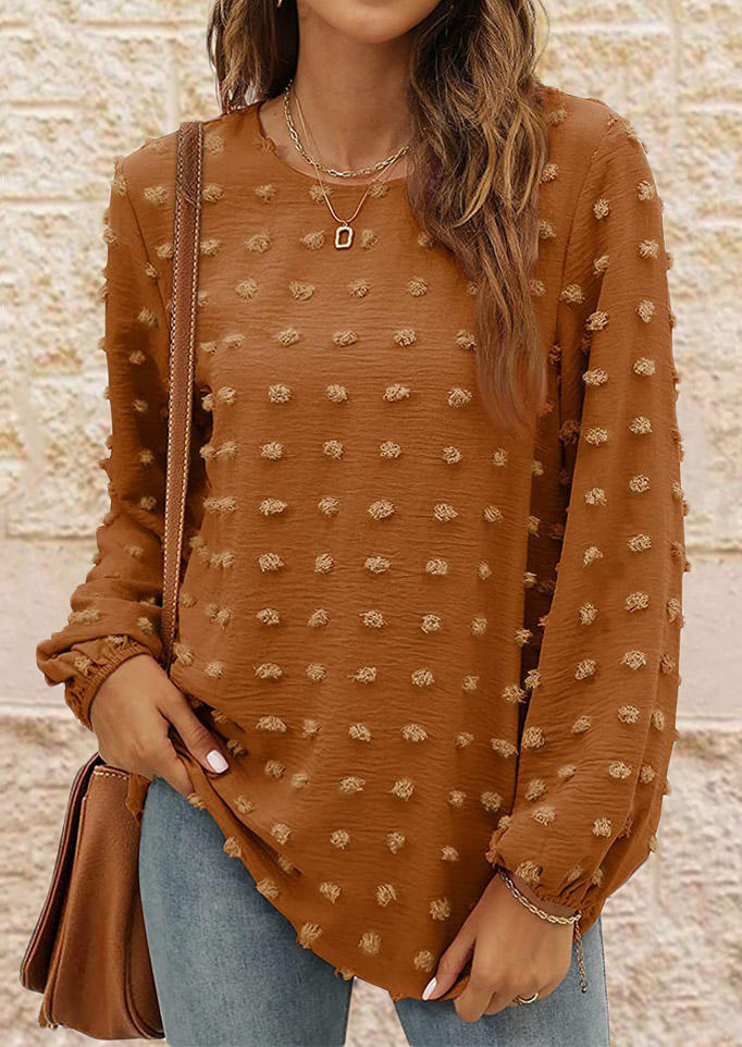 

Dotted Swiss O-Neck Long Sleeve Blouse - Dark Khaki, SCM008383