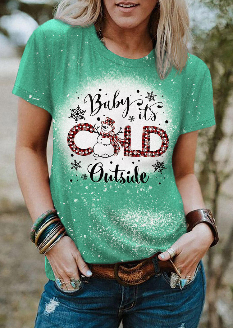 

Christmas Baby It' Cold Outside Snowman Snowflake T-Shirt Tee - Green, SCM008396