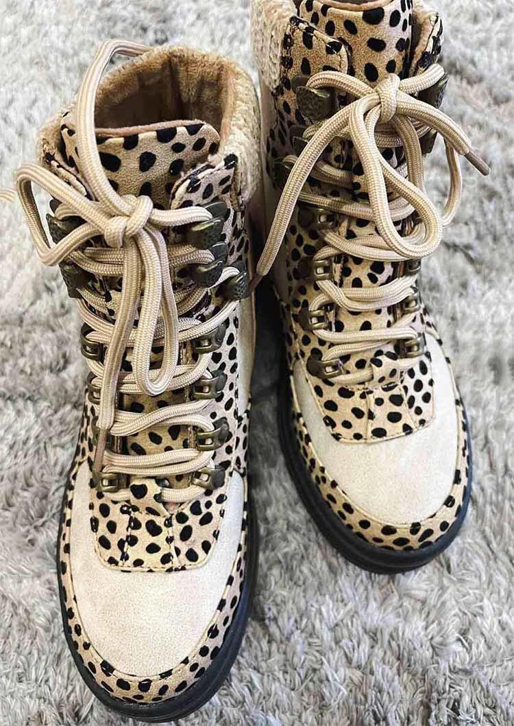 Leopard Color Block  High Top Lace Up Martin Boots