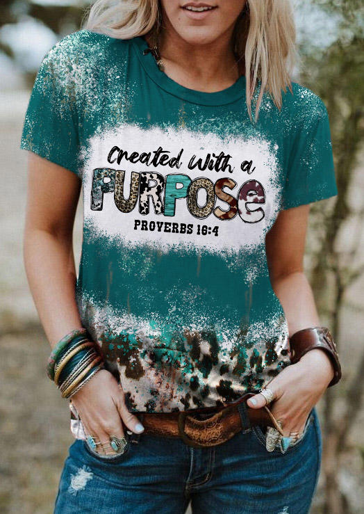 Created With A Purpose Proverbs 16:4 Leopard Cow T-Shirt Tee - Cyan