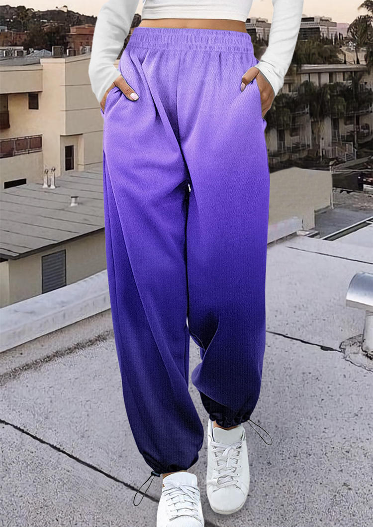 

Gradient Elastic Waist Pocket Sweatpants - Purple, SCM008655