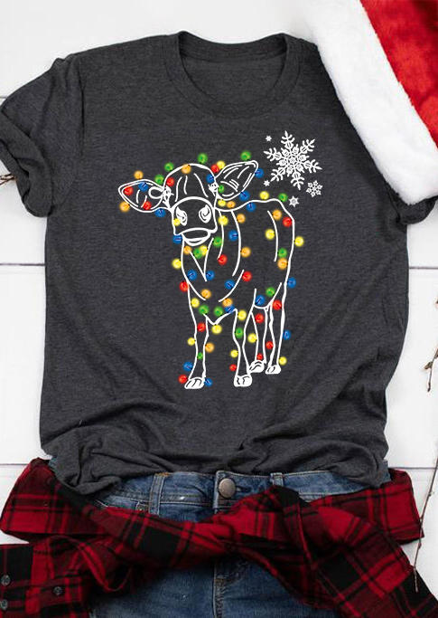 

Christmas Heifer Lantern Snowflake T-Shirt Tee - Dark Grey, Gray, SCM008706