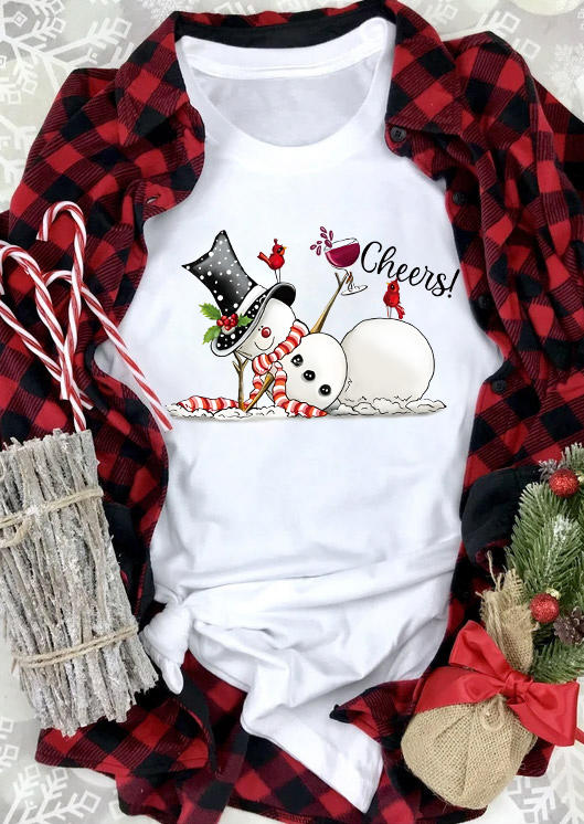 

Christmas Cheers Snowman O-Neck T-Shirt Tee - White, SCM008769