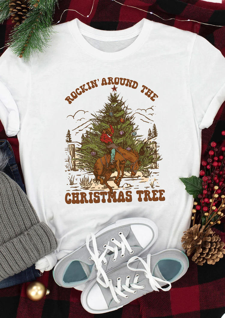

Rockin' Around The Christmas Tree T-Shirt Tee - White, SCM008789