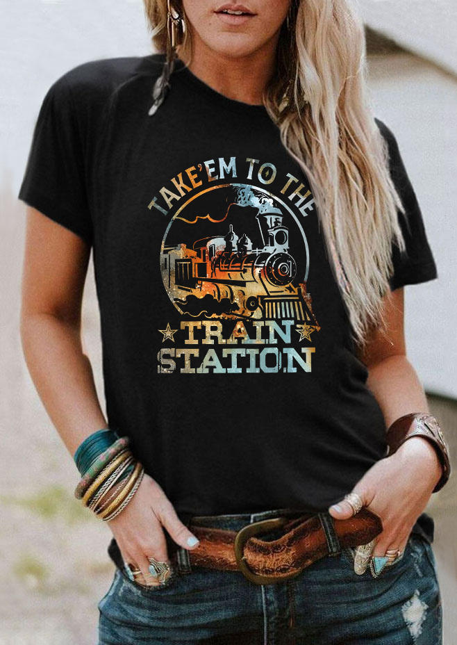 Take'em To The Train Station O-Neck T-Shirt Tee - Black, SCM008864