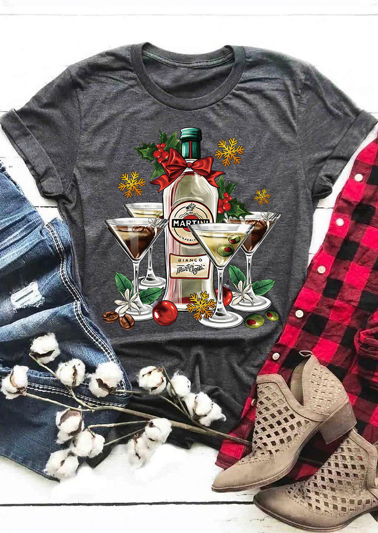 

Christmas Snowflake Mistletoe Wine Glass T-Shirt Tee - Dark Grey, Gray, SCM008865