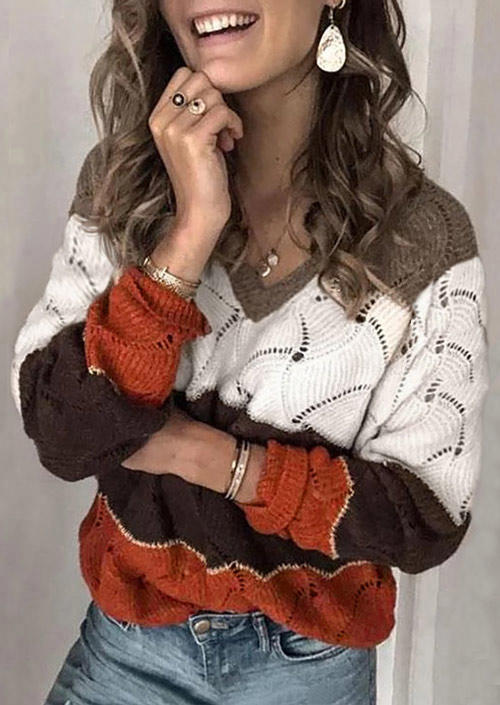

Color Block Long Sleeve Sweater, Multicolor, SCM006214