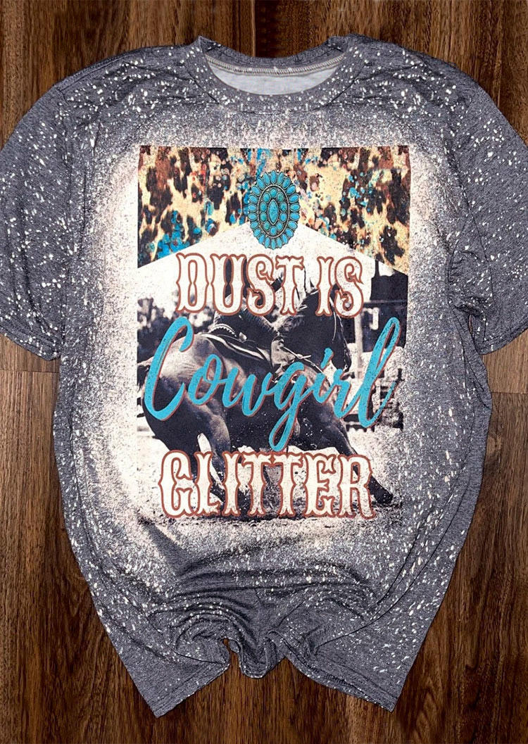 

Dust Is Cowgirl Glitter Turquoise Bleached T-Shirt Tee, Multicolor, SCM007898