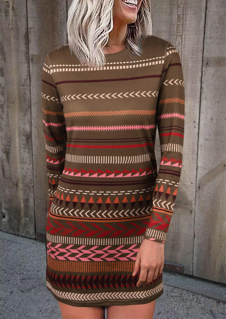 

Ethnic Arrow Geometric Mini Dress - Brown, SCM007907