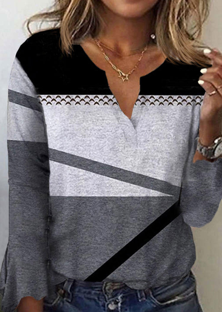 

Color Block Notched Neck Irregular Blouse, Multicolor, SCM008052