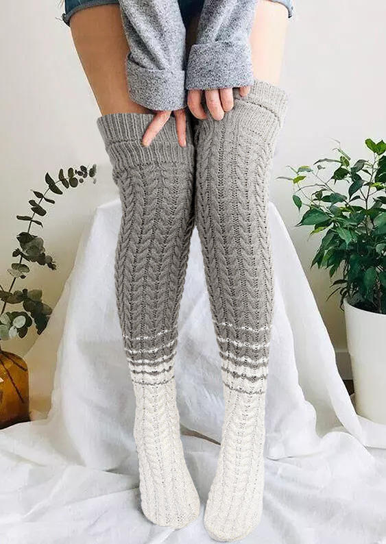 

Knitted Over Knee Extra Long Socks - Gray, SCM008084