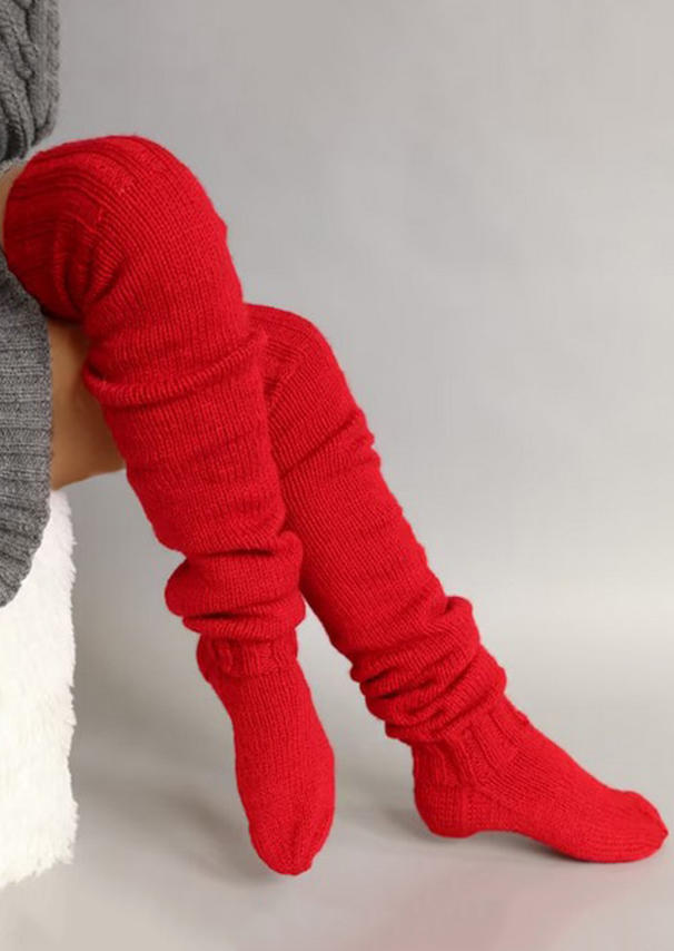 

Warm Over Knee Extra Long Knitted Socks - Red, SCM008166